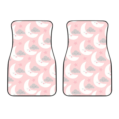 Cute Moon Cloud Star Pattern Pink Dot Background Front Car Mats