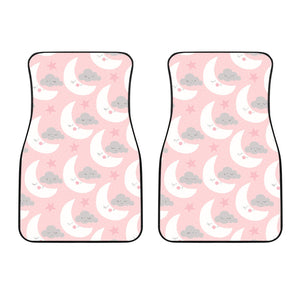Cute Moon Cloud Star Pattern Pink Dot Background Front Car Mats