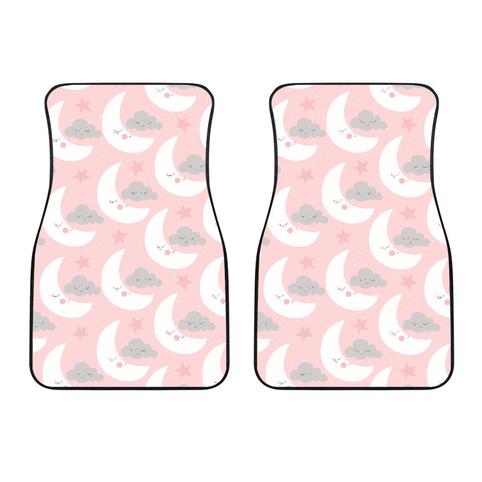 Cute Moon Cloud Star Pattern Pink Dot Background Front Car Mats