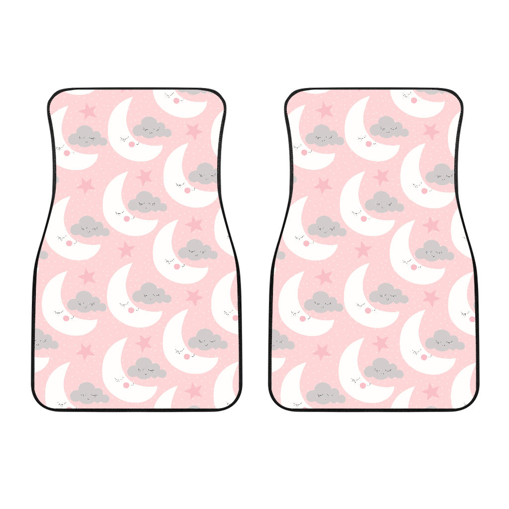 Cute Moon Cloud Star Pattern Pink Dot Background Front Car Mats