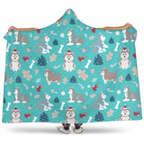 Christmas Cute Siberian Husky Puppie Pattern Hooded Blanket