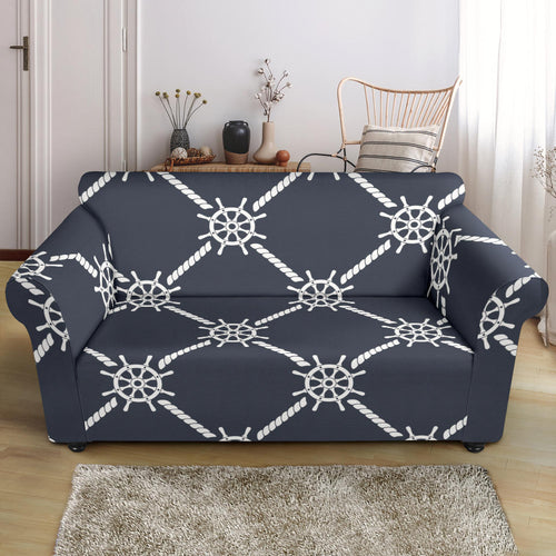 Nautical Steering Wheel Rope Pattern Loveseat Couch Slipcover