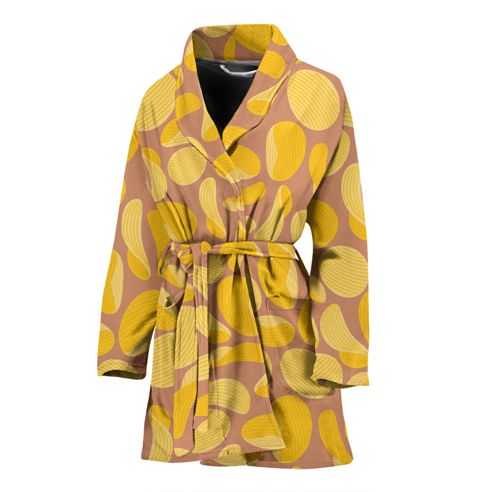 Potato Chips Pattern Print Design 01 Women's Bathrobe