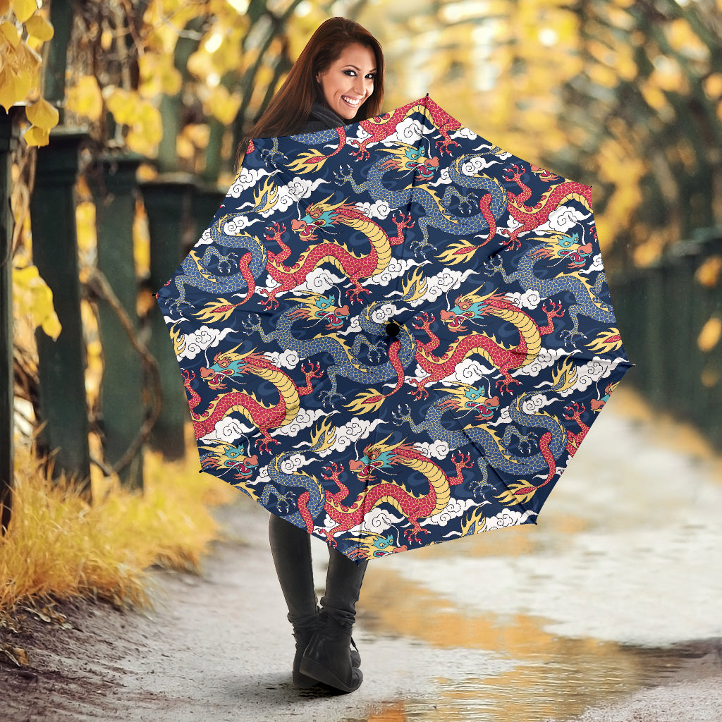 Blue Red Dragon Cloud Pattern Umbrella