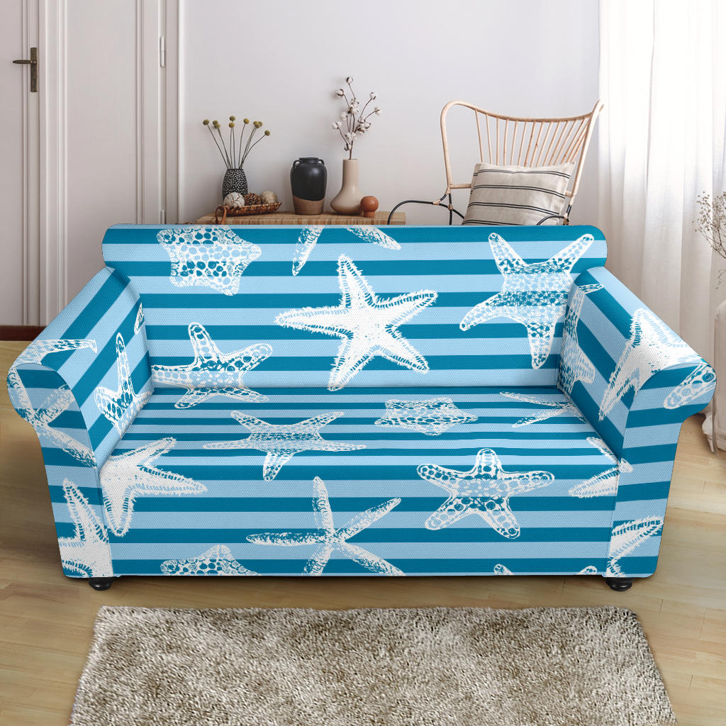 Starfish Blue Blackground Loveseat Couch Slipcover