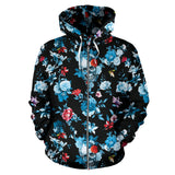Skull Flower Roses Leave Pattern Zip Up Hoodie