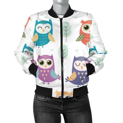 Cute Owl Pattern Women'S Bomber Jacket