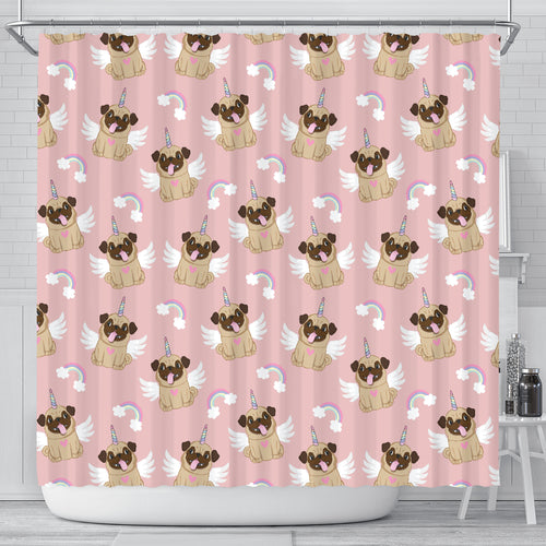 Cute Unicorn Pug Pattern Shower Curtain Fulfilled In US