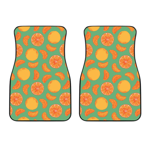 Orange Fruit Pattern Green Background Front Car Mats