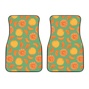 Orange Fruit Pattern Green Background Front Car Mats