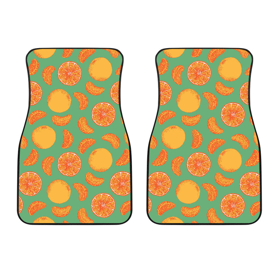 Orange Fruit Pattern Green Background Front Car Mats