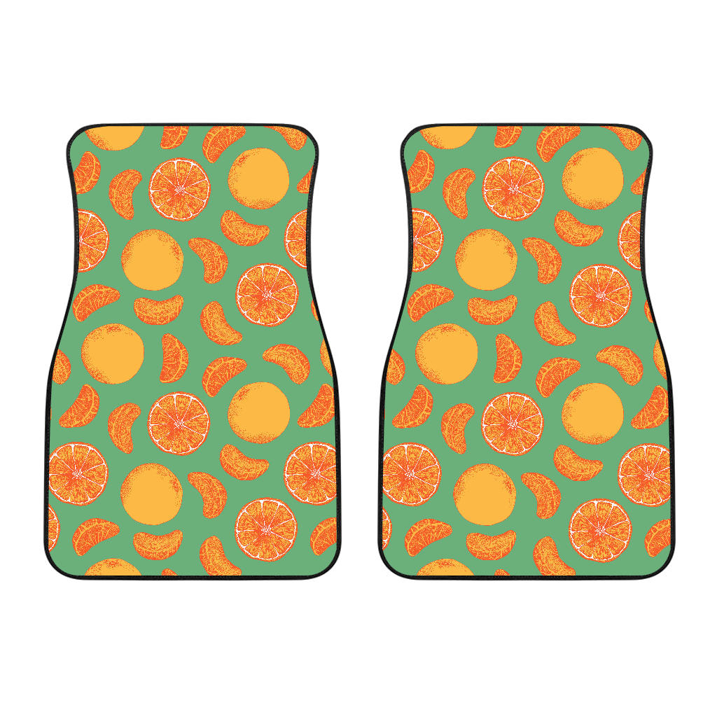 Orange Fruit Pattern Green Background Front Car Mats