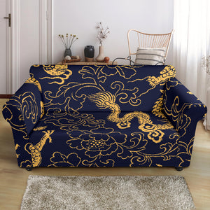 Gold Dragon Pattern Loveseat Couch Slipcover