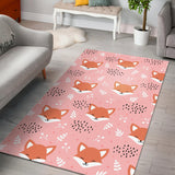 Cute Fox Pattern Pink Background Area Rug