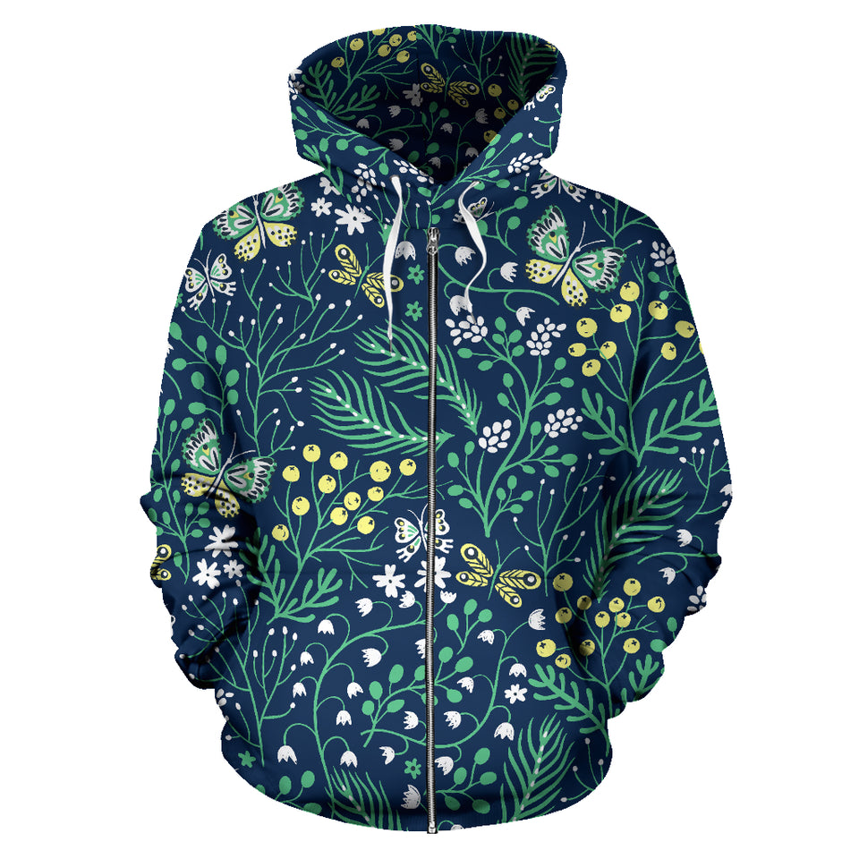 Butterfly Leaves Pattern Zip Up Hoodie