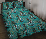 Anchor nautical green background Quilt Bed Set