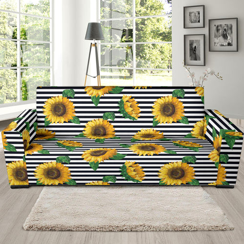 Sunflowers Ribbon Background Sofa Slipcover