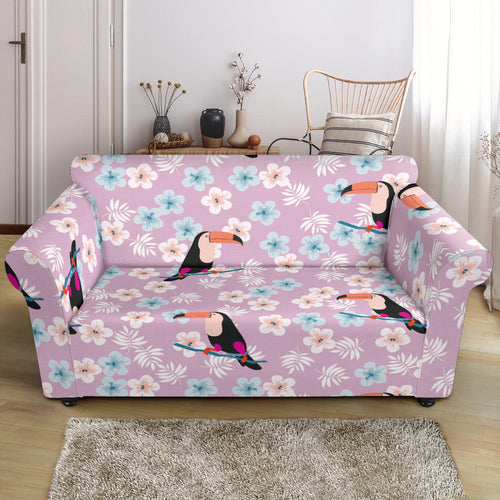 Beautiful Toucan Flower Leaves Loveseat Couch Slipcover