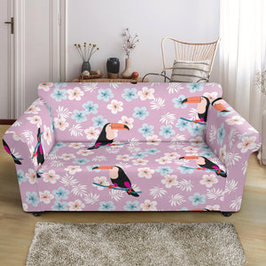 Beautiful Toucan Flower Leaves Loveseat Couch Slipcover