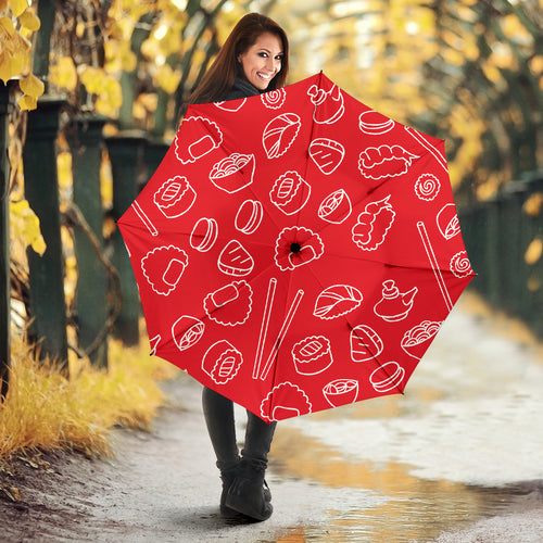 Sushi Pattern Red Background Umbrella