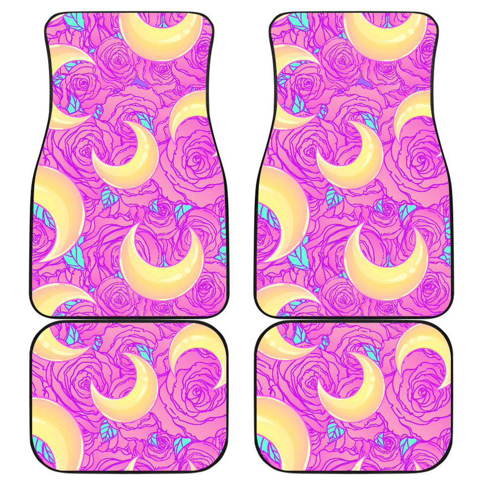 Moon Pink Rose Background Front And Back Car Mats