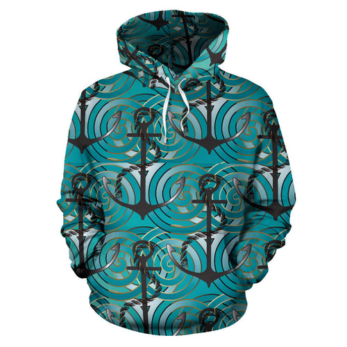 Anchor Nautical Green Background Men Women Pullover Hoodie