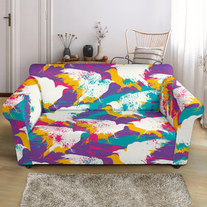 Colorful Crow Illustration Pattern Loveseat Couch Slipcover