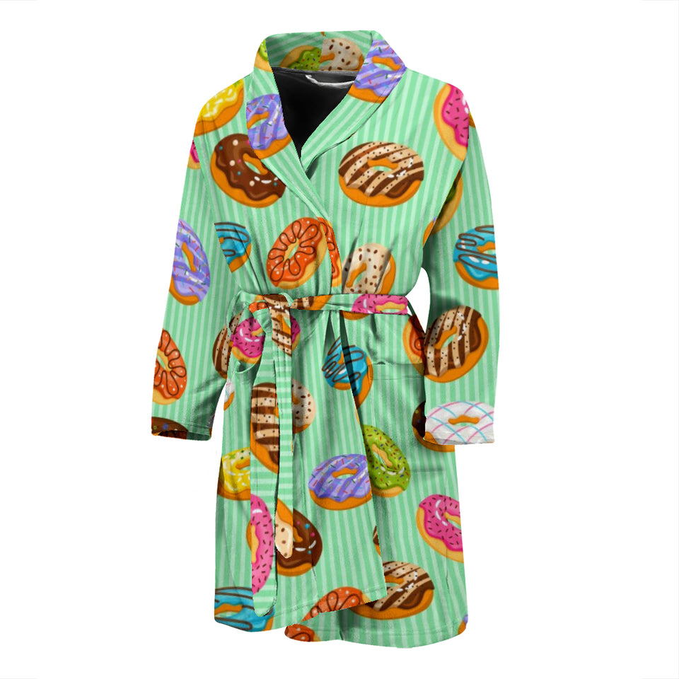 Colorful Donut Pattern Green Background Men'S Bathrobe