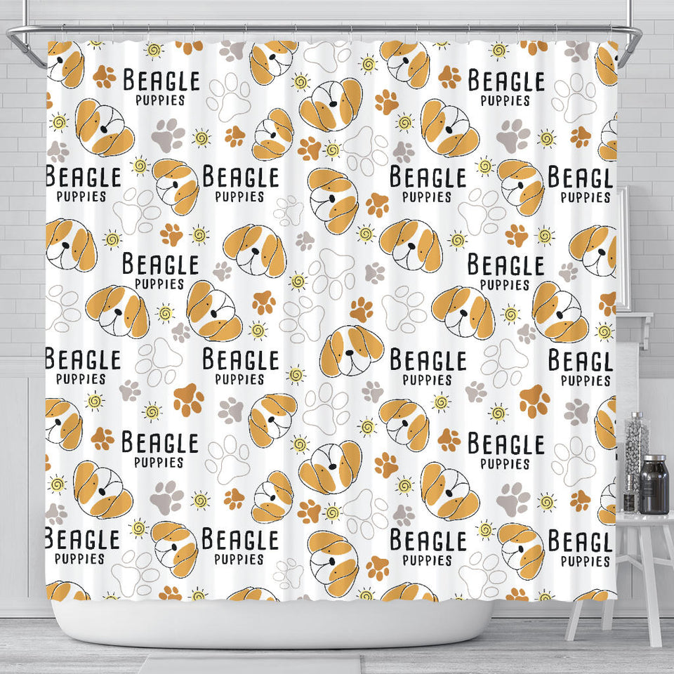 Cute Beagle Dog Pattern Background Shower Curtain Fulfilled In US