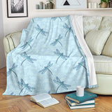 Dragonfly Pattern Blue Background Premium Blanket