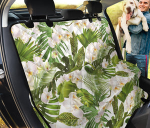 White Orchid Flower Tropical Leaves Pattern Dog Car Seat Covers