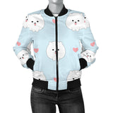 White Cute Pomeranian Pattern Women'S Bomber Jacket
