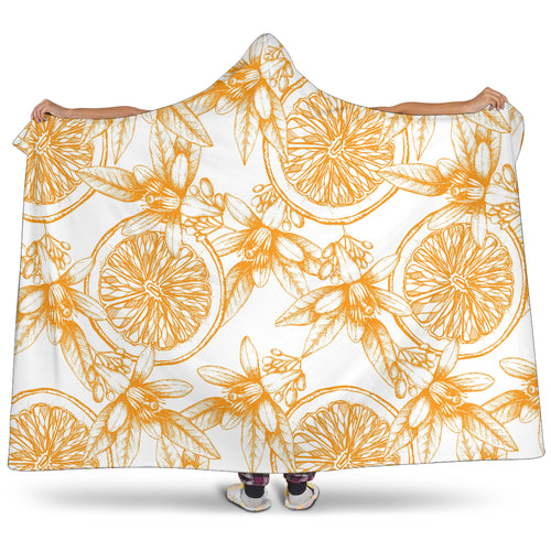 Hand Drawn Orange Fruit Pattern Hooded Blanket
