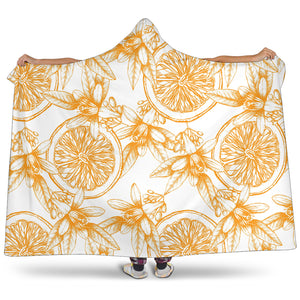 Hand Drawn Orange Fruit Pattern Hooded Blanket