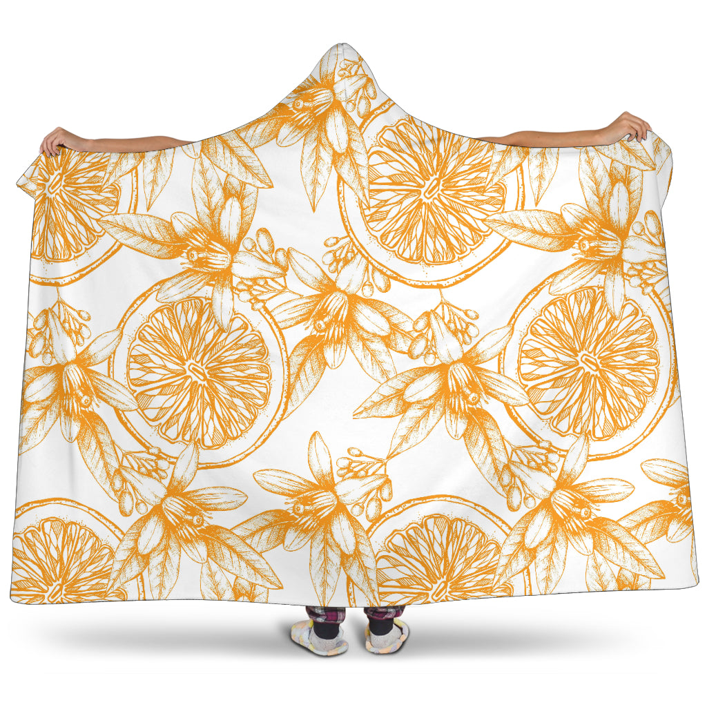Hand Drawn Orange Fruit Pattern Hooded Blanket
