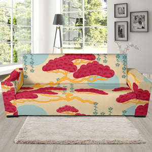 Red Bonsai Gray Sun Japanese Pattern Sofa Slipcover