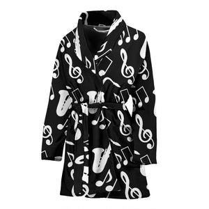 Saxophone Music Notes Treble Clef Black White Theme Women'S Bathrobe