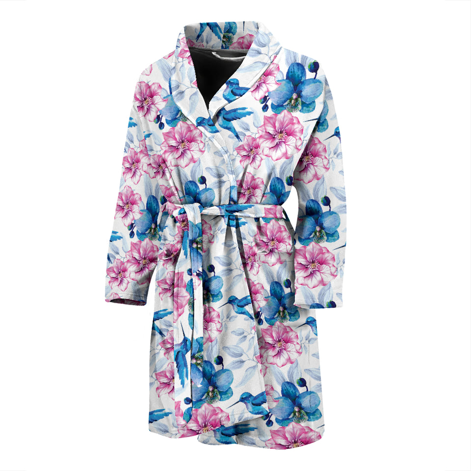 Hummingbird Pattern Print Design 02 Men's Bathrobe