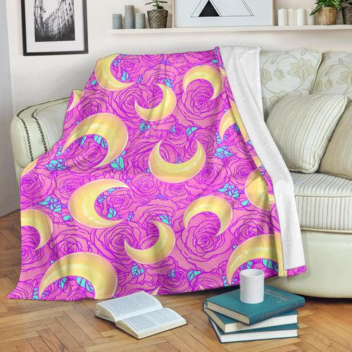 Moon Pink Rose Background Premium Blanket