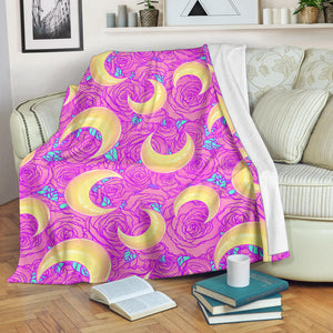 Moon Pink Rose Background Premium Blanket