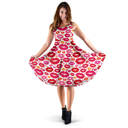 Lips Pattern Print Design 01 Sleeveless Midi Dress