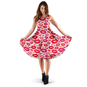 Lips Pattern Print Design 01 Sleeveless Midi Dress