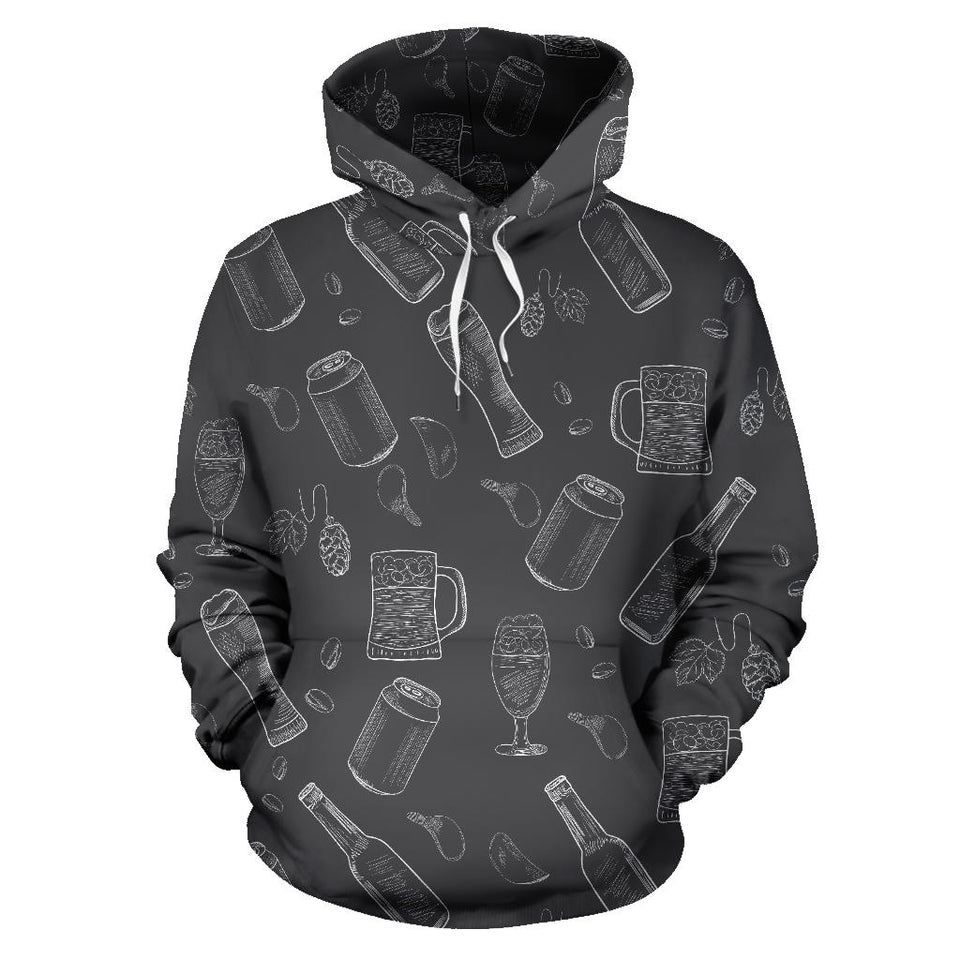 Beer Hand Drawn Pattern Men Women Pullover Hoodie