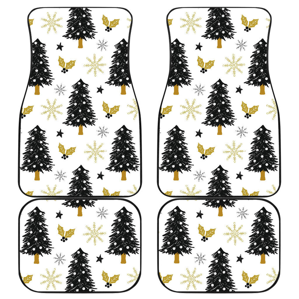 Christmas Tree Holly Snow Star Pattern Front And Back Car Mats