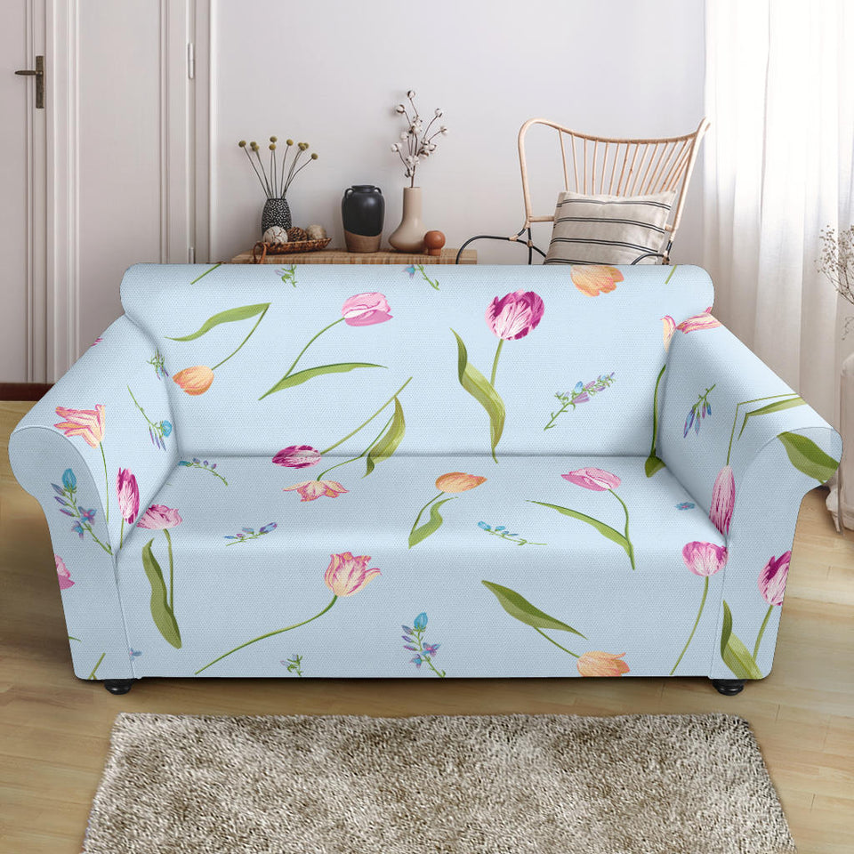 Watercolor Tulips Pattern Loveseat Couch Slipcover