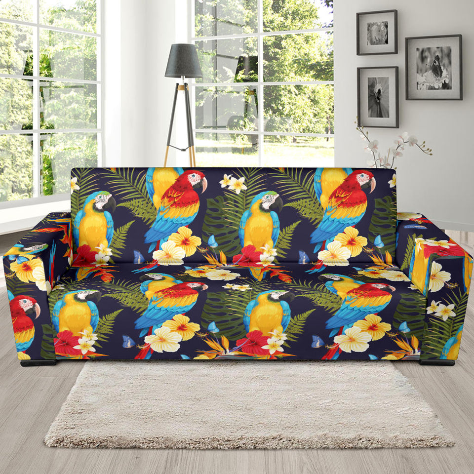 Colorful Parrot Flower Pattern Sofa Slipcover
