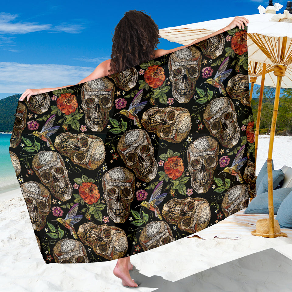 Skull Rose Humming Bird Flower Pattern Sarong