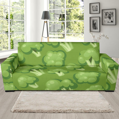 Broccoli Pattern Green Background Sofa Slipcover