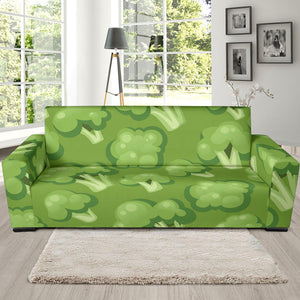 Broccoli Pattern Green Background Sofa Slipcover