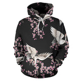 Japanese Crane Pink Sakura Pattern Men Women Pullover Hoodie